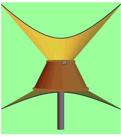 Lamp with visible light rays creating hyperbolic shadows